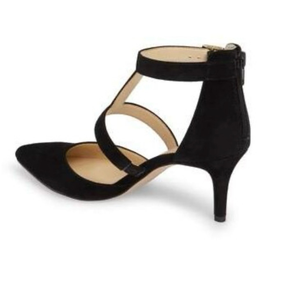 Sole Society Edelyn Black Suede Pointed Toe Heels Ankle Strap Womens Size 6 - Picture 3 of 11